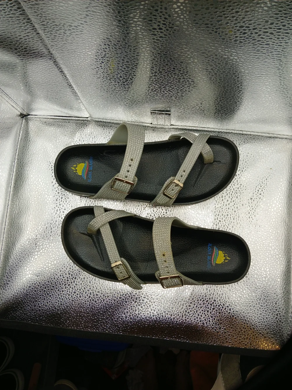 Aloha Island Sparkly Silver Slide Sandals Women's Size 8